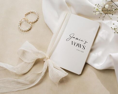 Cream Embossed Slim Vow Books w/Ribbon (Set of 2) - 5.625 x 4 Minimalist Pocket Sized Wedding Ceremony Vow Renewal Speech Notebook Journal in Saudi Arabia