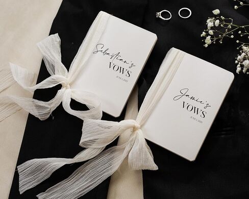 Cream Embossed Slim Vow Books w/Ribbon (Set of 2) - 5.625 x 4 Minimalist Pocket Sized Wedding Ceremony Vow Renewal Speech Notebook Journal in Saudi Arabia