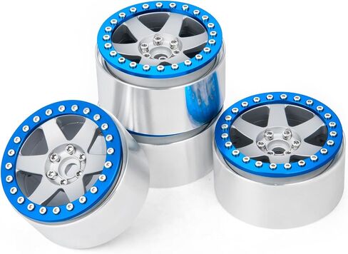 QUE-T 2.2 inches Beadlock Wheels 4pcs Metal Wheel Hubs Rims for 1/10 Axial Wraith RR10 Scx10 VS4-10 TRX4 D10 D90 rc Crawler (Matte Silver & Blue) in Kuwait