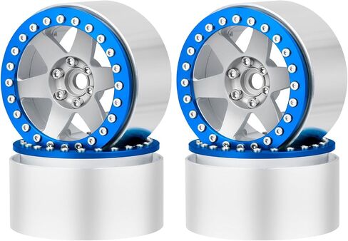 QUE-T 2.2 inches Beadlock Wheels 4pcs Metal Wheel Hubs Rims for 1/10 Axial Wraith RR10 Scx10 VS4-10 TRX4 D10 D90 rc Crawler (Matte Silver & Blue) in Kuwait