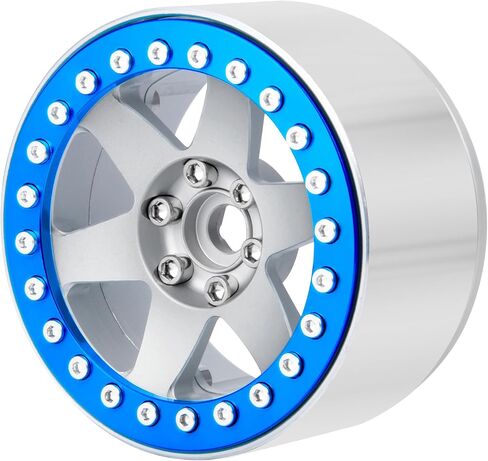 QUE-T 2.2 inches Beadlock Wheels 4pcs Metal Wheel Hubs Rims for 1/10 Axial Wraith RR10 Scx10 VS4-10 TRX4 D10 D90 rc Crawler (Matte Silver & Blue) in Kuwait