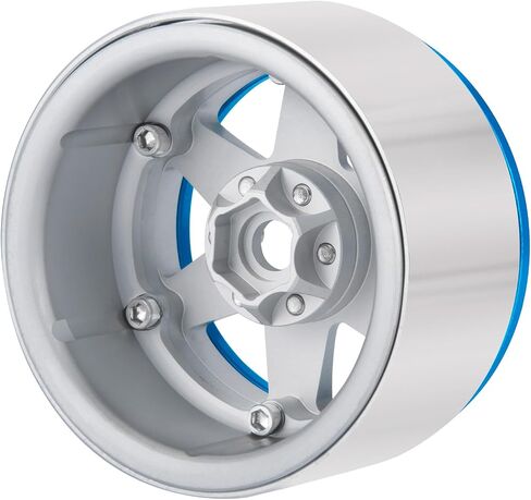 QUE-T 2.2 inches Beadlock Wheels 4pcs Metal Wheel Hubs Rims for 1/10 Axial Wraith RR10 Scx10 VS4-10 TRX4 D10 D90 rc Crawler (Matte Silver & Blue) in Kuwait