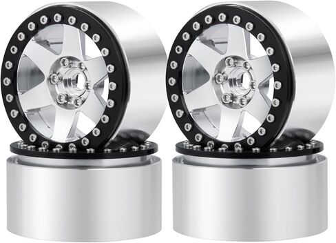 QUE-T 2.2 inches Beadlock Wheels 4pcs Metal Wheel Hubs Rims for 1/10 Axial Wraith RR10 Scx10 VS4-10 TRX4 D10 D90 rc Crawler (Matte Silver & Blue) in Kuwait