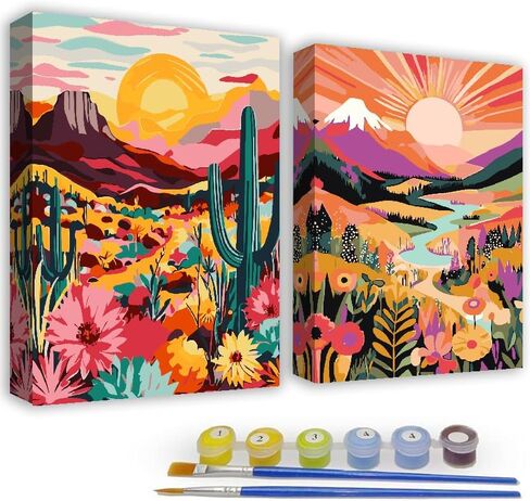 cdjlddww 2 Pack National Park Paint by Numbers Kit for Adults Framed - Mountain Sunset Wander Adults Paint by Numbers Kits - Adult Paint by Number Kits on Canvas Arts and Crafts for Adults 8x12inch in Saudi Arabia