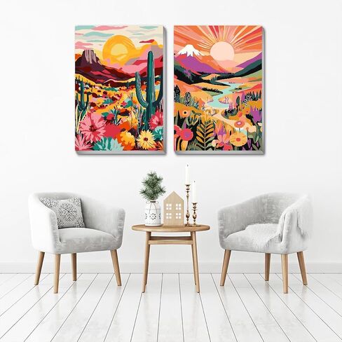 cdjlddww 2 Pack National Park Paint by Numbers Kit for Adults Framed - Mountain Sunset Wander Adults Paint by Numbers Kits - Adult Paint by Number Kits on Canvas Arts and Crafts for Adults 8x12inch in Saudi Arabia