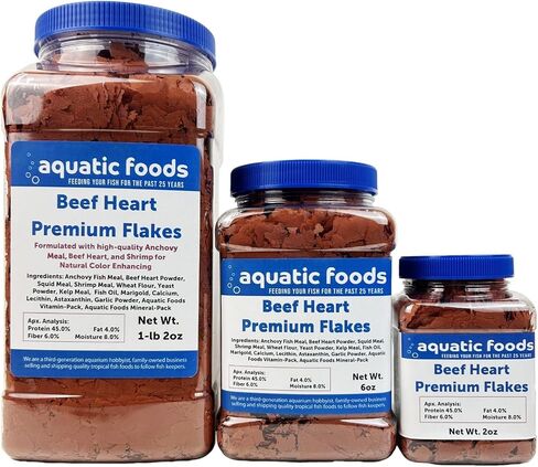Aquatic Foods Inc. Premium Beef Heart Flakes for Discus, Cichlids, Carnivore Tropical Fish Also Pellet Mix, Wafer Mix Included…6oz in Kuwait