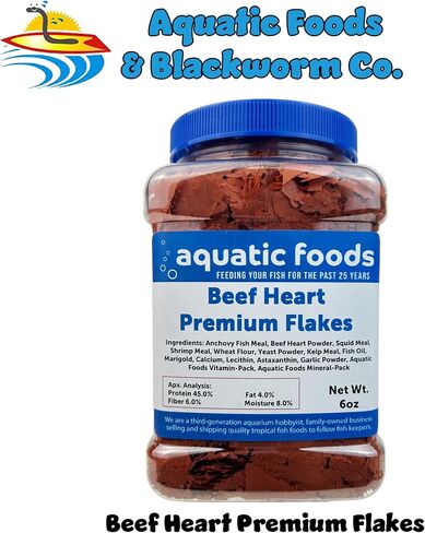 Aquatic Foods Inc. Premium Beef Heart Flakes for Discus, Cichlids, Carnivore Tropical Fish Also Pellet Mix, Wafer Mix Included…6oz in Kuwait