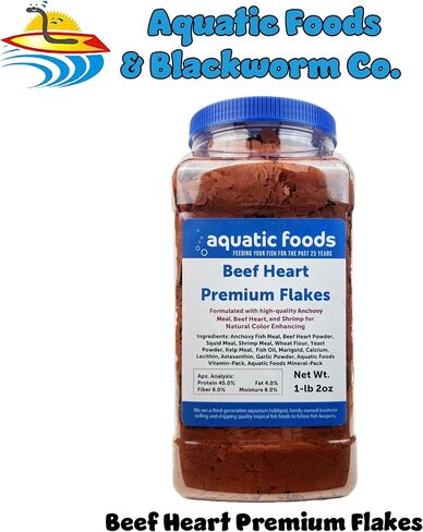 Aquatic Foods Inc. Premium Beef Heart Flakes for Discus, Cichlids, Carnivore Tropical Fish Also Pellet Mix, Wafer Mix Included…6oz in Kuwait