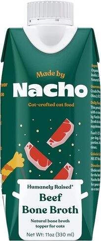 Made by Nacho Bone Broth Cat Food Topper for Hydration and Picky Eaters - Add Protein and Flavor to Your Dry Cat Food – Supports Optimal Nutrition, Digestion, Skin & Coat (11 oz. (Pack of 4), Beef) in Saudi Arabia