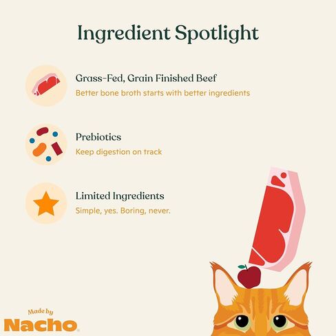 Made by Nacho Bone Broth Cat Food Topper for Hydration and Picky Eaters - Add Protein and Flavor to Your Dry Cat Food – Supports Optimal Nutrition, Digestion, Skin & Coat (11 oz. (Pack of 4), Beef) in Saudi Arabia