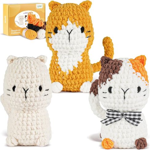 Crochet Kit for Beginners, Learn to Crochet, Include Easy Knitting Soft Yarn, Step-by-Step Video Tutorial, Hook, Holiday Birthday Gift for Adults and Kids(1 Pack Orange cat) in Kuwait