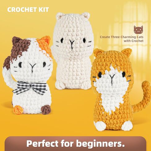 Crochet Kit for Beginners, Learn to Crochet, Include Easy Knitting Soft Yarn, Step-by-Step Video Tutorial, Hook, Holiday Birthday Gift for Adults and Kids(1 Pack Orange cat) in Kuwait
