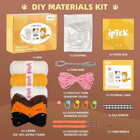 Crochet Kit for Beginners, Learn to Crochet, Include Easy Knitting Soft Yarn, Step-by-Step Video Tutorial, Hook, Holiday Birthday Gift for Adults and Kids(1 Pack Orange cat) in Kuwait