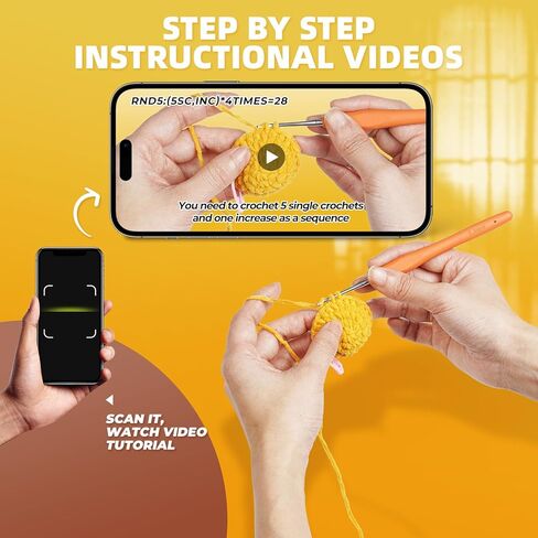 Crochet Kit for Beginners, Learn to Crochet, Include Easy Knitting Soft Yarn, Step-by-Step Video Tutorial, Hook, Holiday Birthday Gift for Adults and Kids(1 Pack Orange cat) in Kuwait