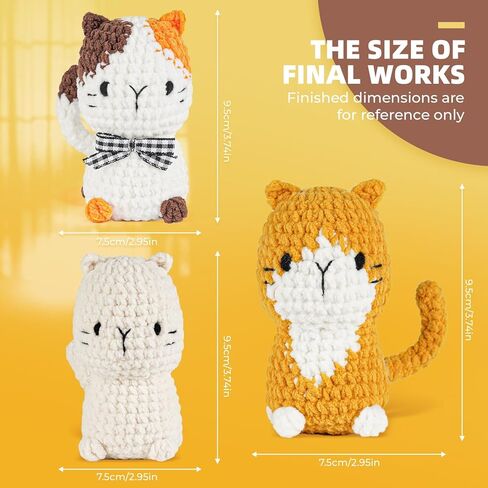 Crochet Kit for Beginners, Learn to Crochet, Include Easy Knitting Soft Yarn, Step-by-Step Video Tutorial, Hook, Holiday Birthday Gift for Adults and Kids(1 Pack Orange cat) in Kuwait