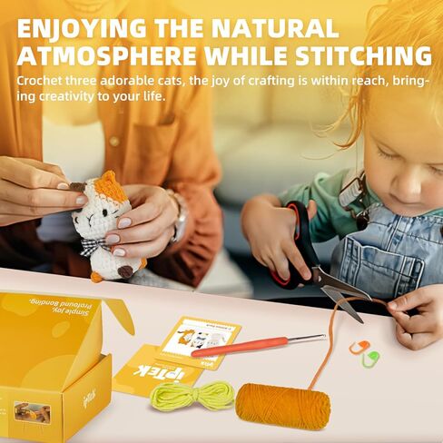 Crochet Kit for Beginners, Learn to Crochet, Include Easy Knitting Soft Yarn, Step-by-Step Video Tutorial, Hook, Holiday Birthday Gift for Adults and Kids(1 Pack Orange cat) in Kuwait