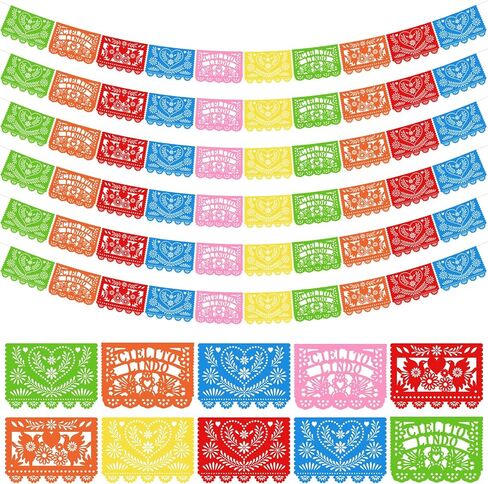 TaoBary 6 Pack Mexican Wedding Decorations White Papel Picado Banner White Mexican Banners 118 Feet Mexican Wedding Hanging Banner for Mexican Themed Party Para Decorations in Saudi Arabia