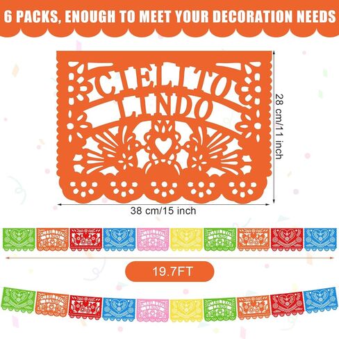 TaoBary 6 Pack Mexican Wedding Decorations White Papel Picado Banner White Mexican Banners 118 Feet Mexican Wedding Hanging Banner for Mexican Themed Party Para Decorations in Saudi Arabia