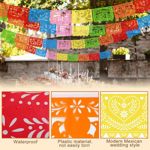 TaoBary 6 Pack Mexican Wedding Decorations White Papel Picado Banner White Mexican Banners 118 Feet Mexican Wedding Hanging Banner for Mexican Themed Party Para Decorations in Saudi Arabia