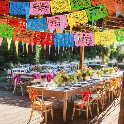 TaoBary 6 Pack Mexican Wedding Decorations White Papel Picado Banner White Mexican Banners 118 Feet Mexican Wedding Hanging Banner for Mexican Themed Party Para Decorations in Saudi Arabia