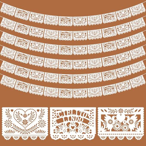 TaoBary 6 Pack Mexican Wedding Decorations White Papel Picado Banner White Mexican Banners 118 Feet Mexican Wedding Hanging Banner for Mexican Themed Party Para Decorations in Saudi Arabia