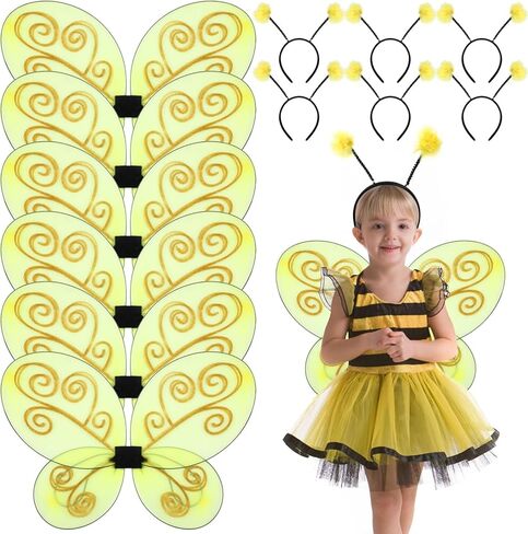 6 Set Black Bug Wings with Antenna Headband Halloween Costumes Grey Bug Wings Dress up Cosplay Party Favors in Kuwait