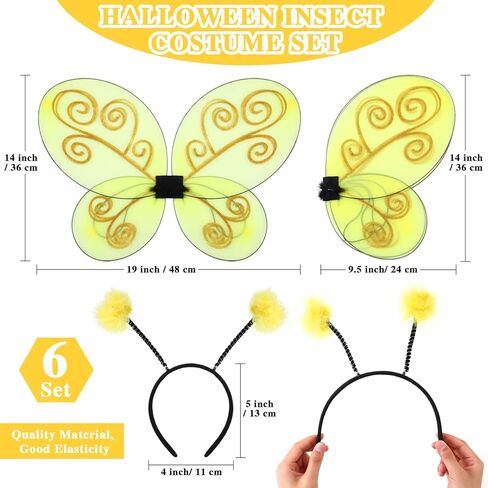 6 Set Black Bug Wings with Antenna Headband Halloween Costumes Grey Bug Wings Dress up Cosplay Party Favors in Kuwait