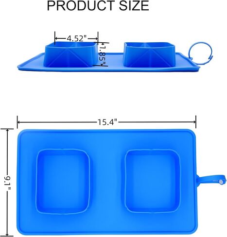 Portable 2-in-1 Dog Bowls, Collapsible Silicone Travel Pet Feeder with No-Spill and Non-Skid, Foldable Food Water Bowl Mat for Small Medium Dogs Cats Pets (Blue) in Saudi Arabia