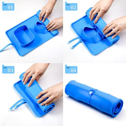 Portable 2-in-1 Dog Bowls, Collapsible Silicone Travel Pet Feeder with No-Spill and Non-Skid, Foldable Food Water Bowl Mat for Small Medium Dogs Cats Pets (Blue) in Saudi Arabia