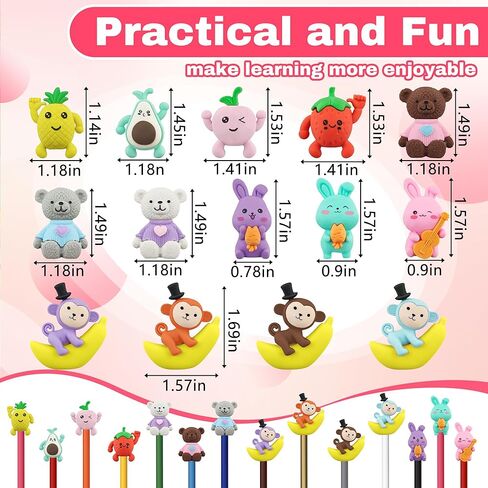 30 pcs Pencil Eraser Toppers for Kids Funny Pencil Top Erasers Squirrel Cap Eraser 3D Eraser Toppers for Kids, Students, Teachers in Kuwait