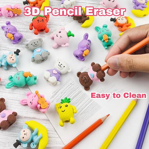30 pcs Pencil Eraser Toppers for Kids Funny Pencil Top Erasers Squirrel Cap Eraser 3D Eraser Toppers for Kids, Students, Teachers in Kuwait