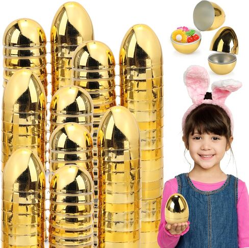 Skirfy 24PCS Golden Easter Eggs, Empty 3.15" Golden Eggs Bulk Fillable for Easter Hunt Party Favor Basket Stuffers Filler Classroom Prize Supplies Decor in Saudi Arabia