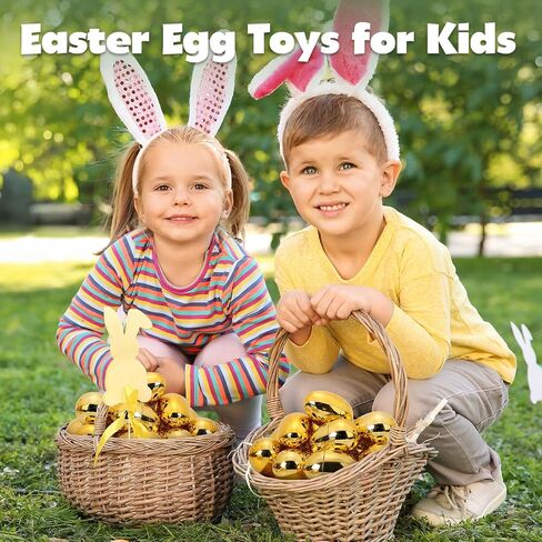 Skirfy 24PCS Golden Easter Eggs, Empty 3.15" Golden Eggs Bulk Fillable for Easter Hunt Party Favor Basket Stuffers Filler Classroom Prize Supplies Decor in Saudi Arabia