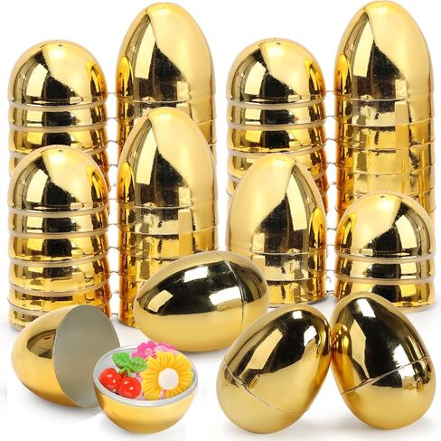 Skirfy 24PCS Golden Easter Eggs, Empty 3.15" Golden Eggs Bulk Fillable for Easter Hunt Party Favor Basket Stuffers Filler Classroom Prize Supplies Decor in Saudi Arabia