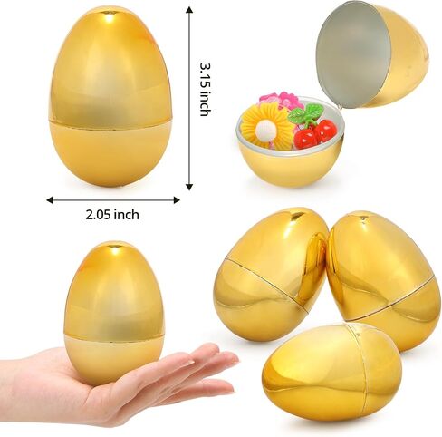 Skirfy 24PCS Golden Easter Eggs, Empty 3.15" Golden Eggs Bulk Fillable for Easter Hunt Party Favor Basket Stuffers Filler Classroom Prize Supplies Decor in Saudi Arabia