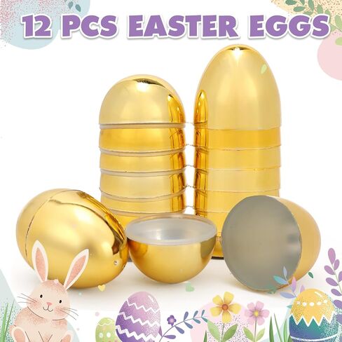 Skirfy 24PCS Golden Easter Eggs, Empty 3.15" Golden Eggs Bulk Fillable for Easter Hunt Party Favor Basket Stuffers Filler Classroom Prize Supplies Decor in Saudi Arabia