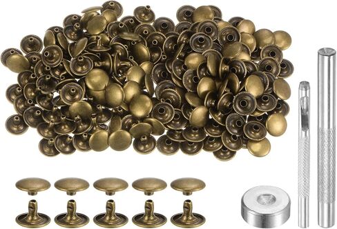 HARFINGTON 200 Sets Leather Rivets 12mm x 8mm Metal Double Cap Rivet Snaps Studs Fasteners with 3pcs Setting Tools Rivets for Leather Craft DIY Repair Decoration, Bronze in Kuwait