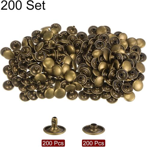 HARFINGTON 200 Sets Leather Rivets 12mm x 8mm Metal Double Cap Rivet Snaps Studs Fasteners with 3pcs Setting Tools Rivets for Leather Craft DIY Repair Decoration, Bronze in Kuwait