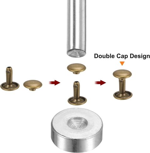 HARFINGTON 200 Sets Leather Rivets 12mm x 8mm Metal Double Cap Rivet Snaps Studs Fasteners with 3pcs Setting Tools Rivets for Leather Craft DIY Repair Decoration, Bronze in Kuwait