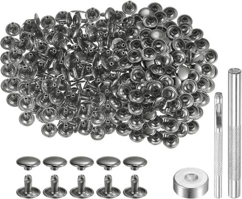 HARFINGTON 200 Sets Leather Rivets 12mm x 8mm Metal Double Cap Rivet Snaps Studs Fasteners with 3pcs Setting Tools Rivets for Leather Craft DIY Repair Decoration, Bronze in Kuwait