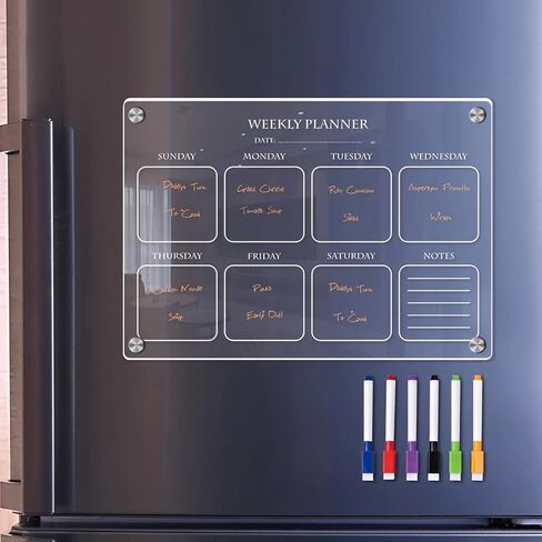 Acrylic Weekly Calendar Planner for Refrigerator - 11.8"x7.8" Dry Erase Fridge Organizer with Weekly Schedule Template, Kitchen & Office Planning Board (Transparent, Durable) in Saudi Arabia