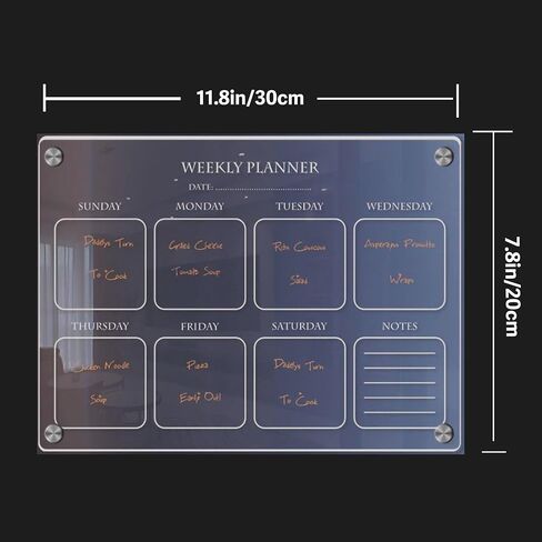 Acrylic Weekly Calendar Planner for Refrigerator - 11.8"x7.8" Dry Erase Fridge Organizer with Weekly Schedule Template, Kitchen & Office Planning Board (Transparent, Durable) in Saudi Arabia