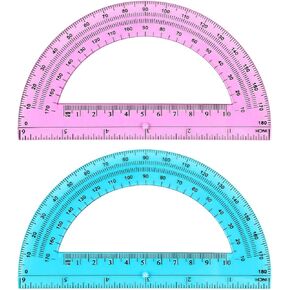 Zonon 2 Pcs 6 Inch Plastic Protractor Math Protractors 180 Degrees Angle Measurement, Translucent for Geometry Classroom Kid Student School Office Supplies(Pink, Blue)