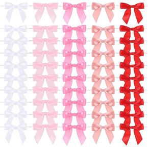 cobee 50 Pcs Twist Tie Bows Decoration for Crafts, 3.5" Pre-Tied Ribbon Bows Wedding Favors Ribbon Bows for Gift Wrapping, Bridal Shower, Baby Shower, Halloween, Thanksgiving, Christmas(Pink Mixed)