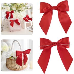 AIMUDI Red Satin Bows 5.5" Bows for Gift Wrapping Satin Twist Tie Bows Premade Ribbon Bows for Treat Bags Invitations Baskets Wreaths Crafts Wedding Birthday Party Mother's Day Decorations, 24 PCs