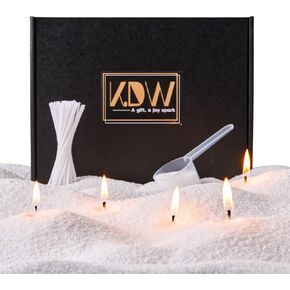 KDW Pearled Candle Sand Wax 5 lb مجموعة أبيض غير معروضة مع 100 فتيل شمعة رملية طويلة القابلة لإعادة الملء لصنع الشموع لعشاق عائلة عيد الميلاد يوميا