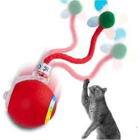 كرة ألعاب Cat التفاعلية مع صوت عسر ، كرة قطة متحركة متداول مع الذيل ، القطط التلقائية/ألعاب القطط للقطط البالغة بالملل ، الحركة المنشطة ، الأحمر