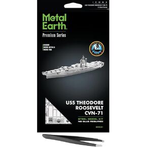 Metal Earth Fascinations Premium Series USS Theodore Roosevelt CVN-71 3D Metal Model Kit Bundle with Tweezers