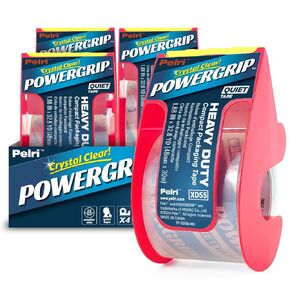 POWERGRIP Heavy Duty Compact Packing Tape, Quiet, Crystal Clear, 1.88" x 32.8 YD, 4 Rolls with Dispensers, Total 131 YD, Strong Adhesion for Office Boxes Packaging Shipping Moving Supplies, Pelri XD55