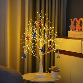 Easter Decor, 144 LED Artificial Tree Lamp with Timer, DIY Birch Tree with LED Lights, Lighted up Tree Lamp USB/3AA Battery, Fairy Light Spirit Tree for Home Bedroom July 4th Decor (Warm White)